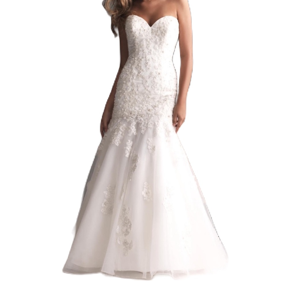 Allure Romance ivory silver mermaid-trumped wedding dress
